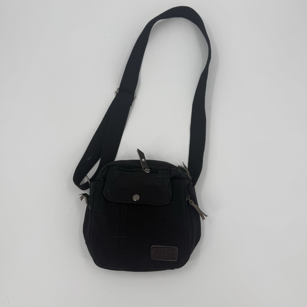 MAZE Exclusive Black Canvas Crossbody Bag Multi Pocket Utility Purse